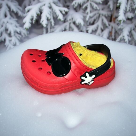 Toddler Mickey Mouse Crocs CLASSIC LINED Red Yellow Crocband Clog Size C 7 - Picture 1 of 7